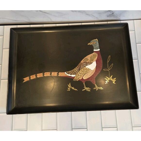 Vintage Couroc Tray Pheasant Bird Inlaid Mixed Media 18" X 12½" X 1" MCM GUC - Picture 3 of 12